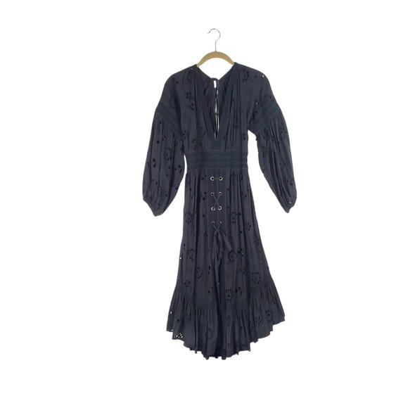 Misa Los Angeles Althea Cover Up Black Cotton Eyelet Lace Midi Dress Size XS - Picture 2 of 11